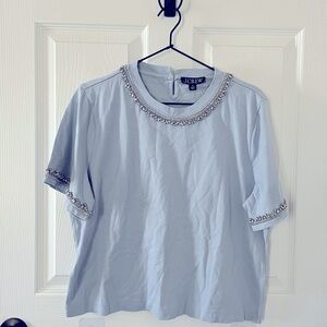 J. Crew Light Blue Short Sleeve Tee with Embellishments